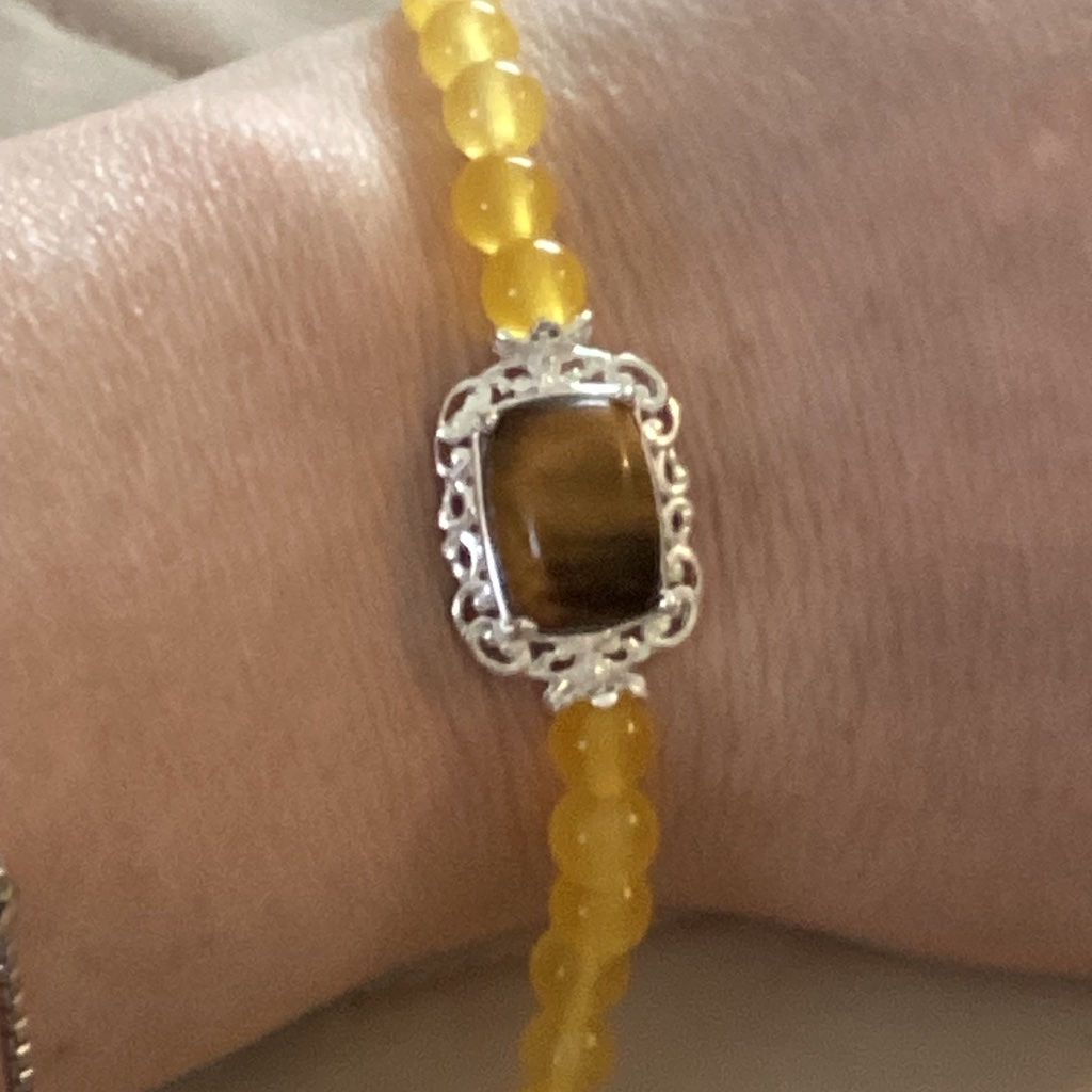 Nwot Genuine Rectangular Tiger’s Eye & Yellow Quartzite Beaded Bracelet